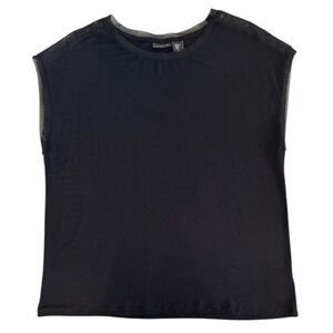 Tahari | Black Mesh Trim Short Sleeve Tee | Size XL